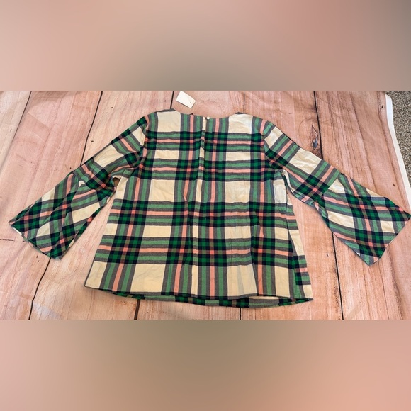 Women’s  Flannel Pullover Top Plaid  Small J. Crew  Bell Sleeve Size 4 blouse - Picture 4 of 5